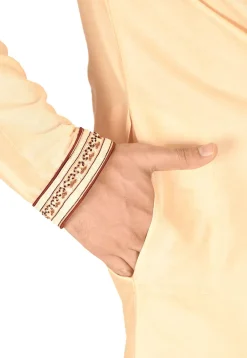 Hand Emroidered Cotton Silk Dhoti Kurta in Light Beige