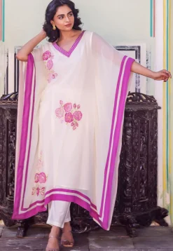 Hand Painted Georgette Kaftan Set in Off White