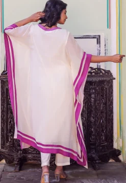 Hand Painted Georgette Kaftan Set in Off White