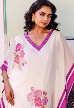 Hand Painted Georgette Kaftan Set in Off White