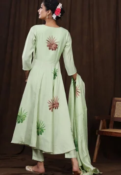Hand Painted Modal Silk Anarkali Suit in Pastel Green