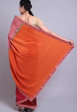 Hand Printed Pure Crepe Saree in Shaded Red