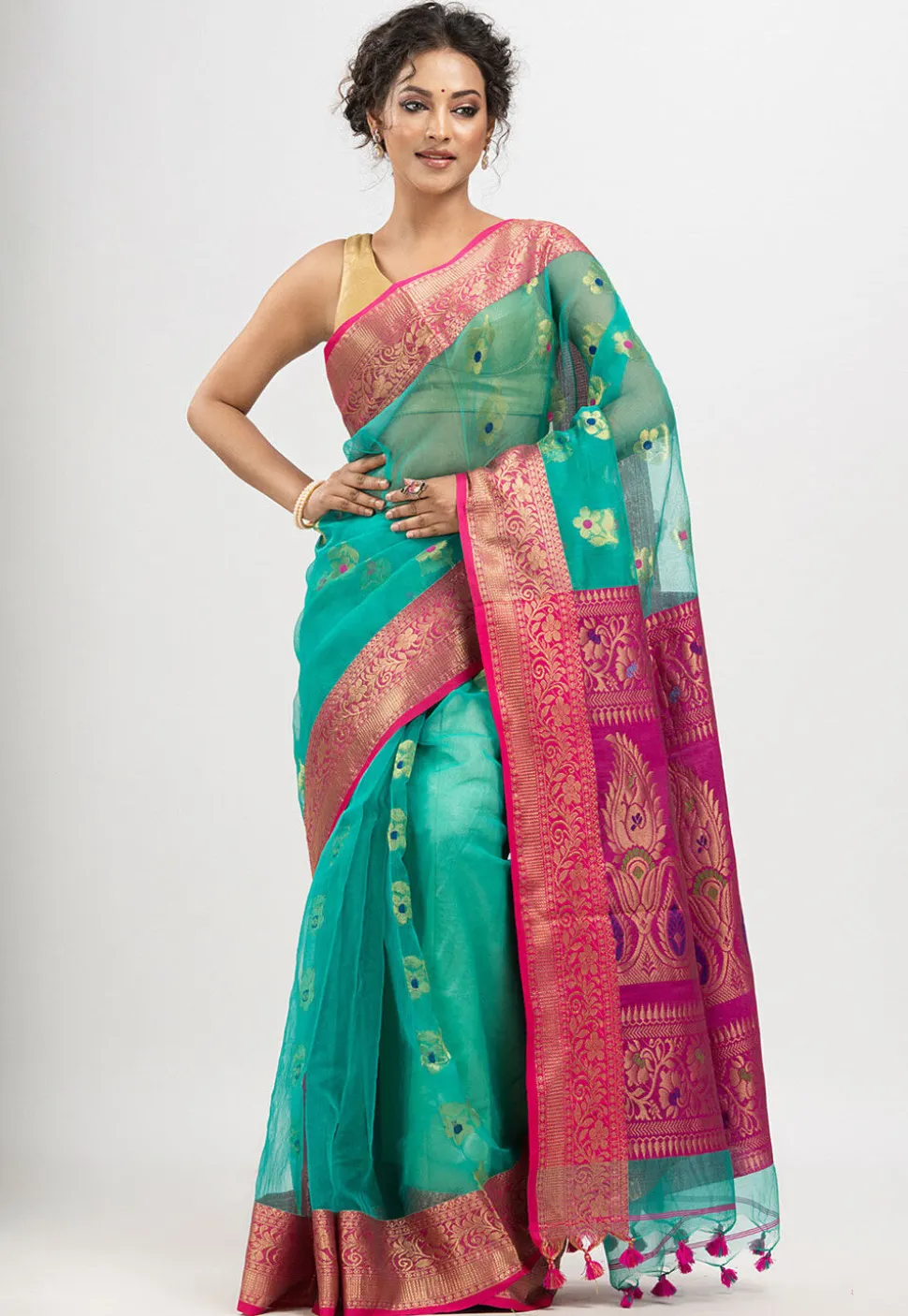Handloom Art Silk Saree in Sea Green