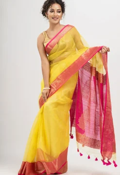 Handloom Art Silk Saree in Yellow