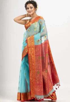 Handloom Art Silk Saree in Sky Blue
