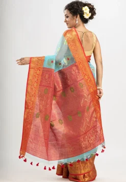 Handloom Art Silk Saree in Sky Blue