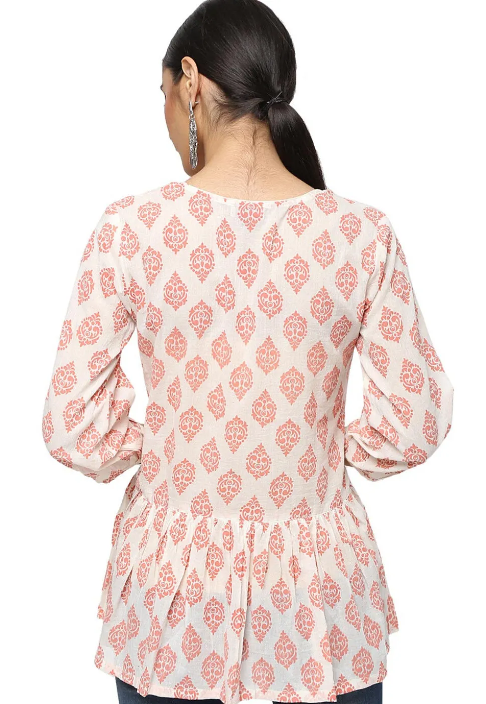 Handloom Block Printed Pure Cotton Tunic in Off White