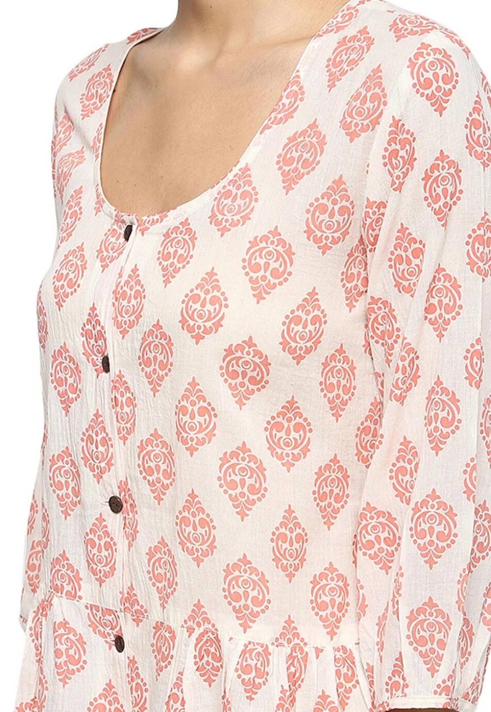 Handloom Block Printed Pure Cotton Tunic in Off White