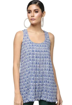 Handloom Block Printed Pure Cotton Tunic in Blue
