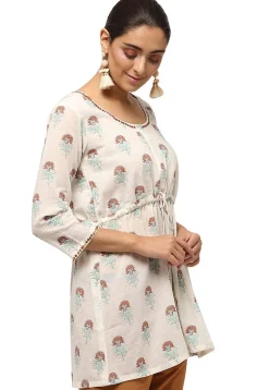 Handloom Block Printed Pure Cotton Tunic in Off White