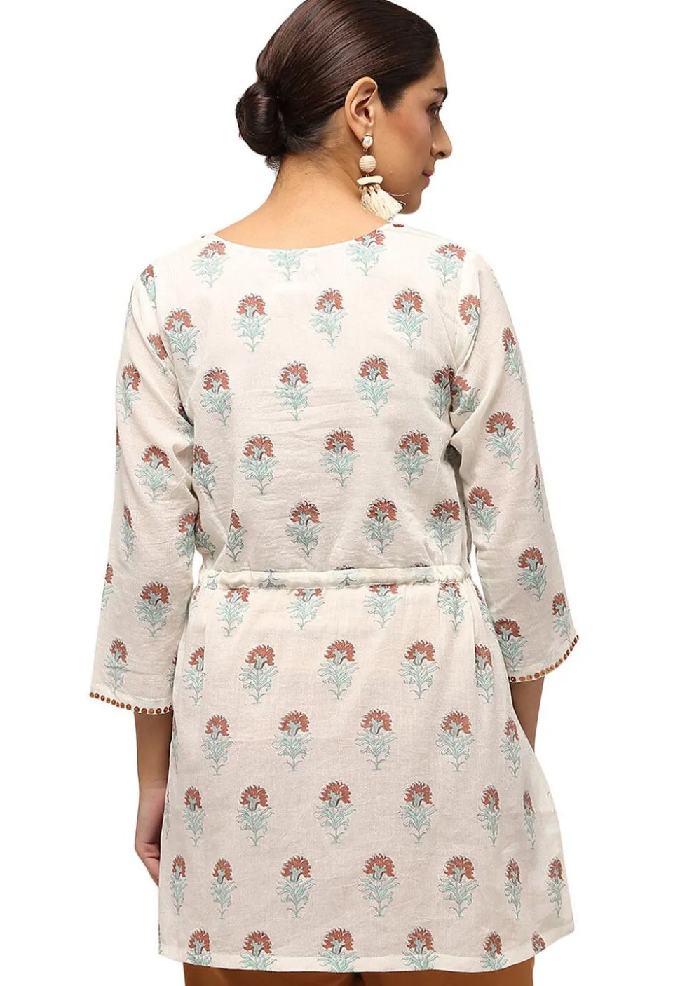 Handloom Block Printed Pure Cotton Tunic in Off White