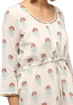 Handloom Block Printed Pure Cotton Tunic in Off White
