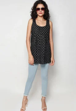 Handloom Block Printed Pure Cotton Tunic in Black