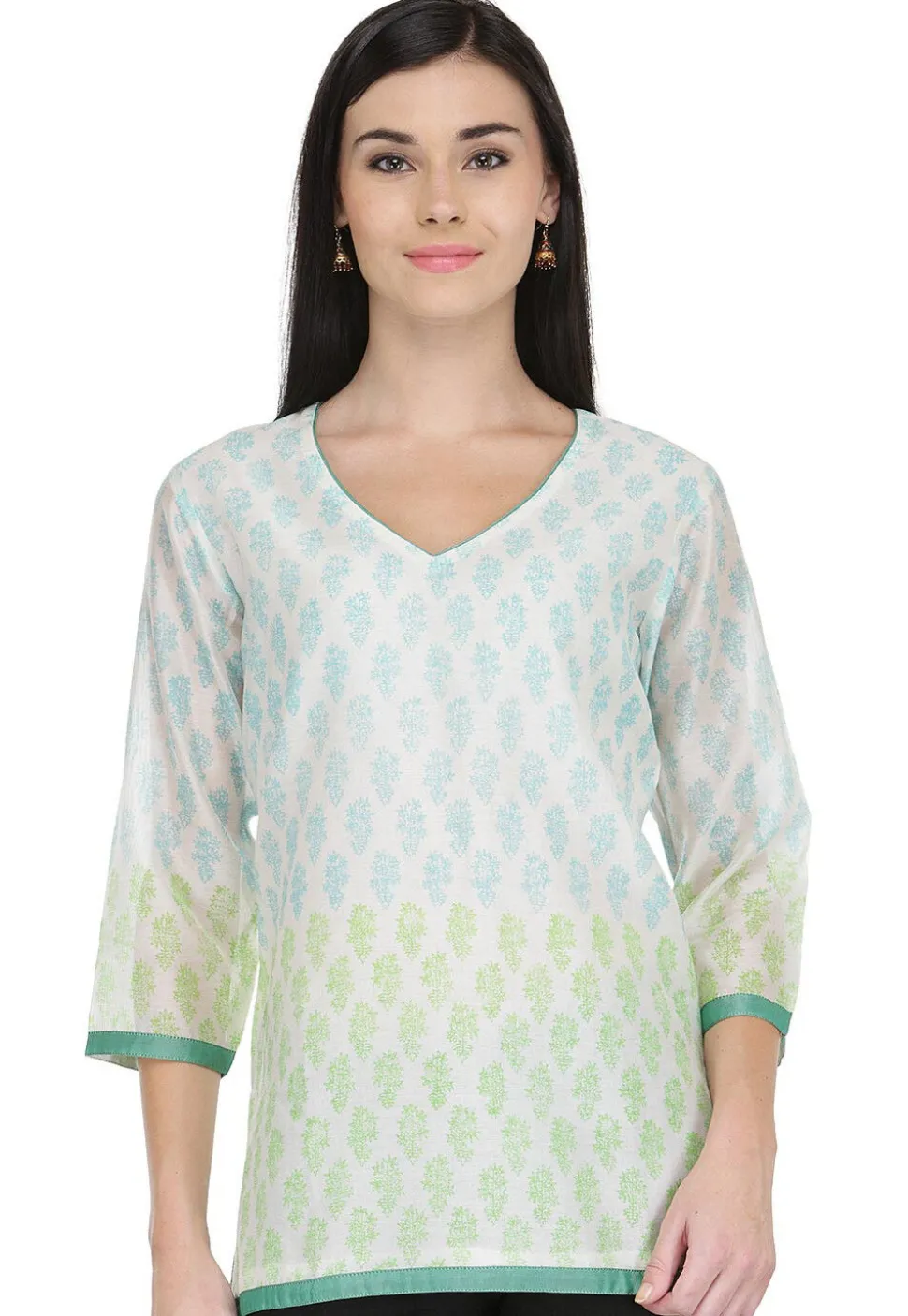 Handloom Block Printed Pure Chanderi Kurti in White