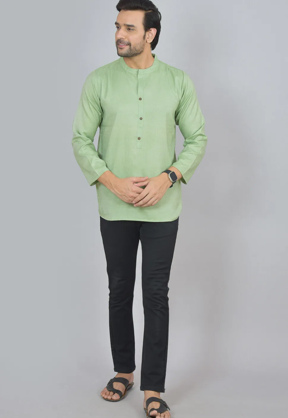 Handloom Cotton Kurta in Light Green