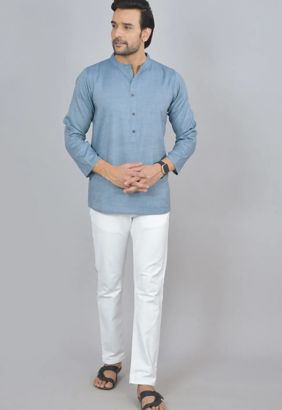 Handloom Cotton Kurta in Blue