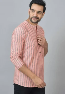 Handloom Cotton Kurta in Peach