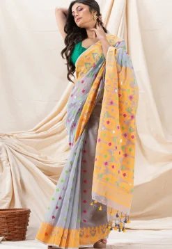 Handloom Cotton Saree in Light Blue
