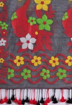 Handloom Cotton Saree in Dark Grey