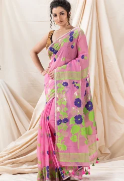 Handloom Cotton Saree in Pink