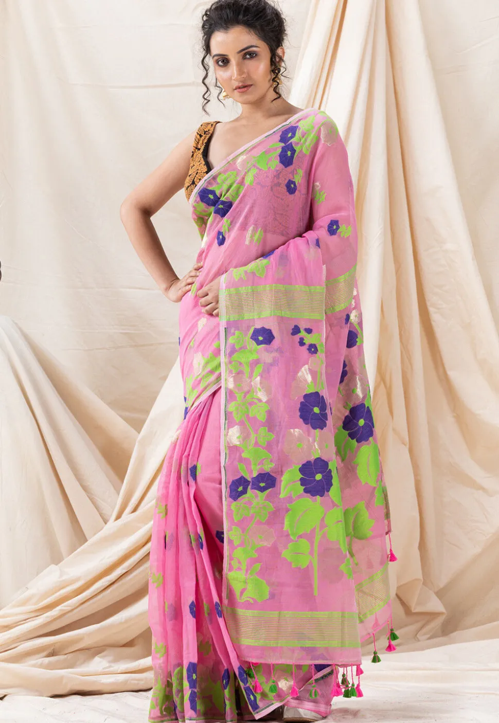 Handloom Cotton Saree in Pink
