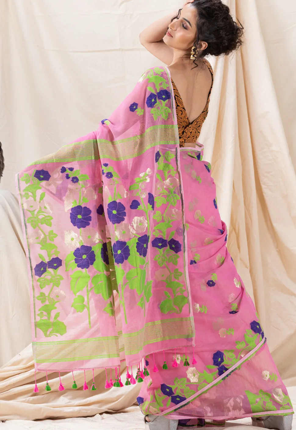 Handloom Cotton Saree in Pink