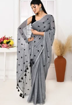 Handloom Cotton Saree in Grey