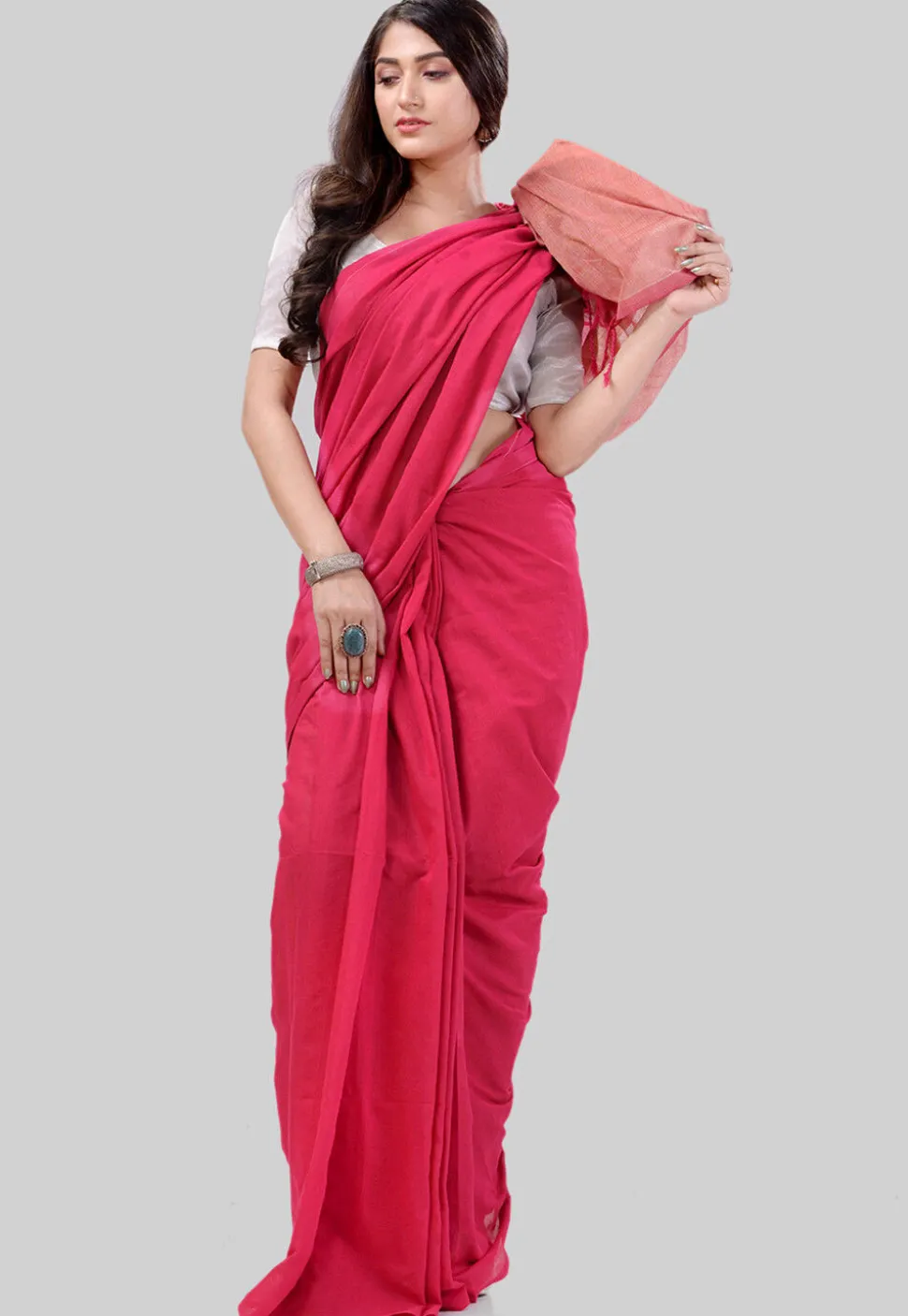 Handloom Cotton Saree in Pink