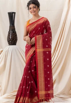 Handloom Cotton Saree in Maroon