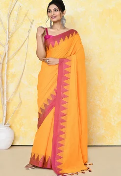 Handloom Cotton Saree in Mustard