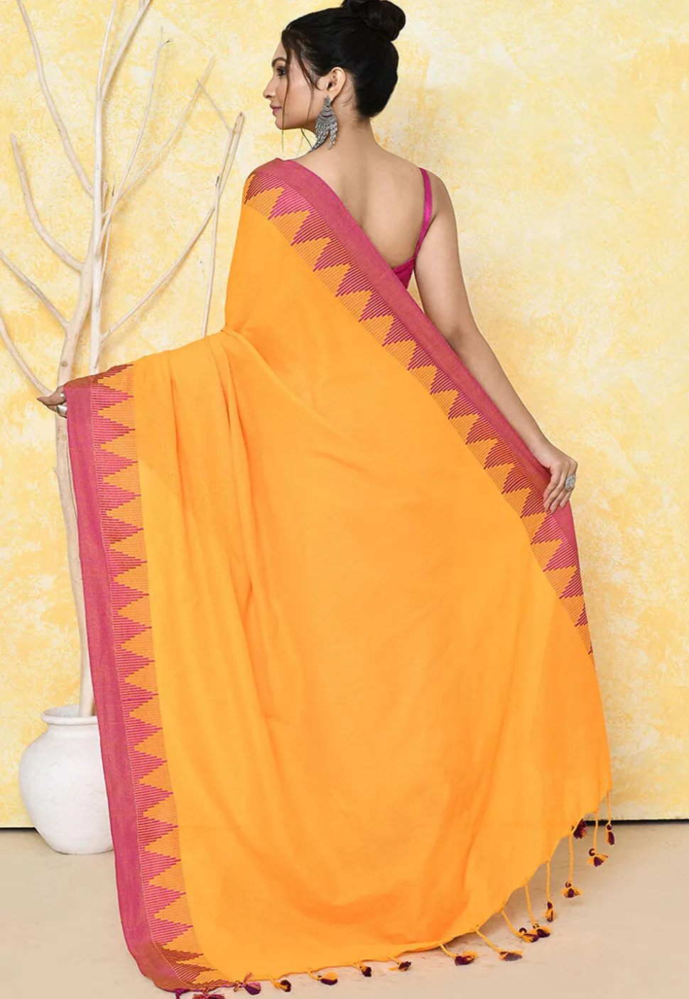 Handloom Cotton Saree in Mustard