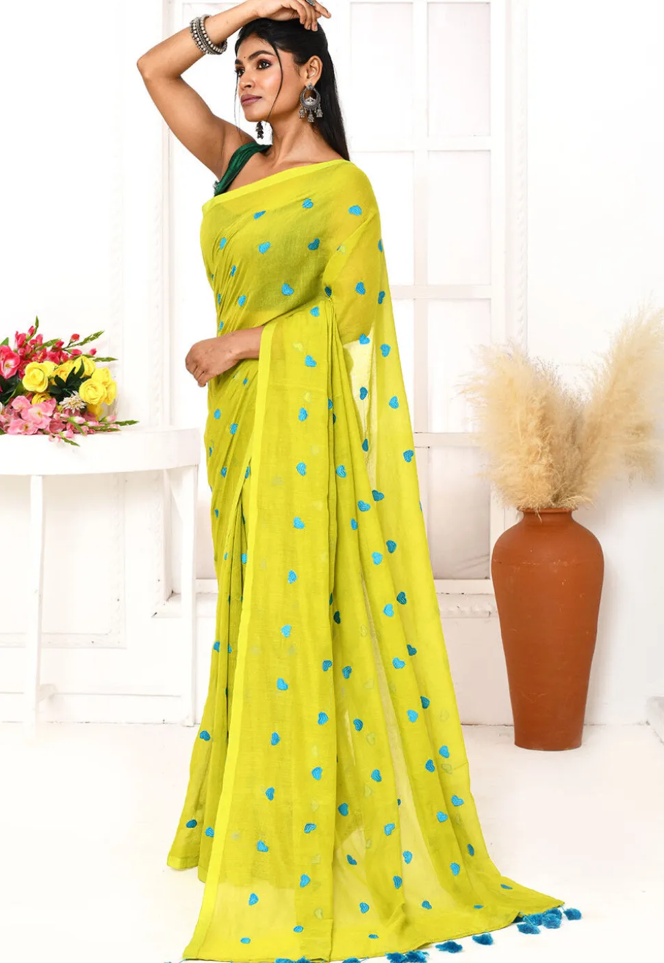 Handloom Cotton Saree in Light Green