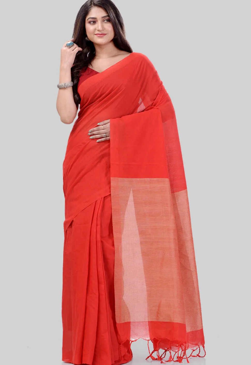 Handloom Cotton Saree in Red