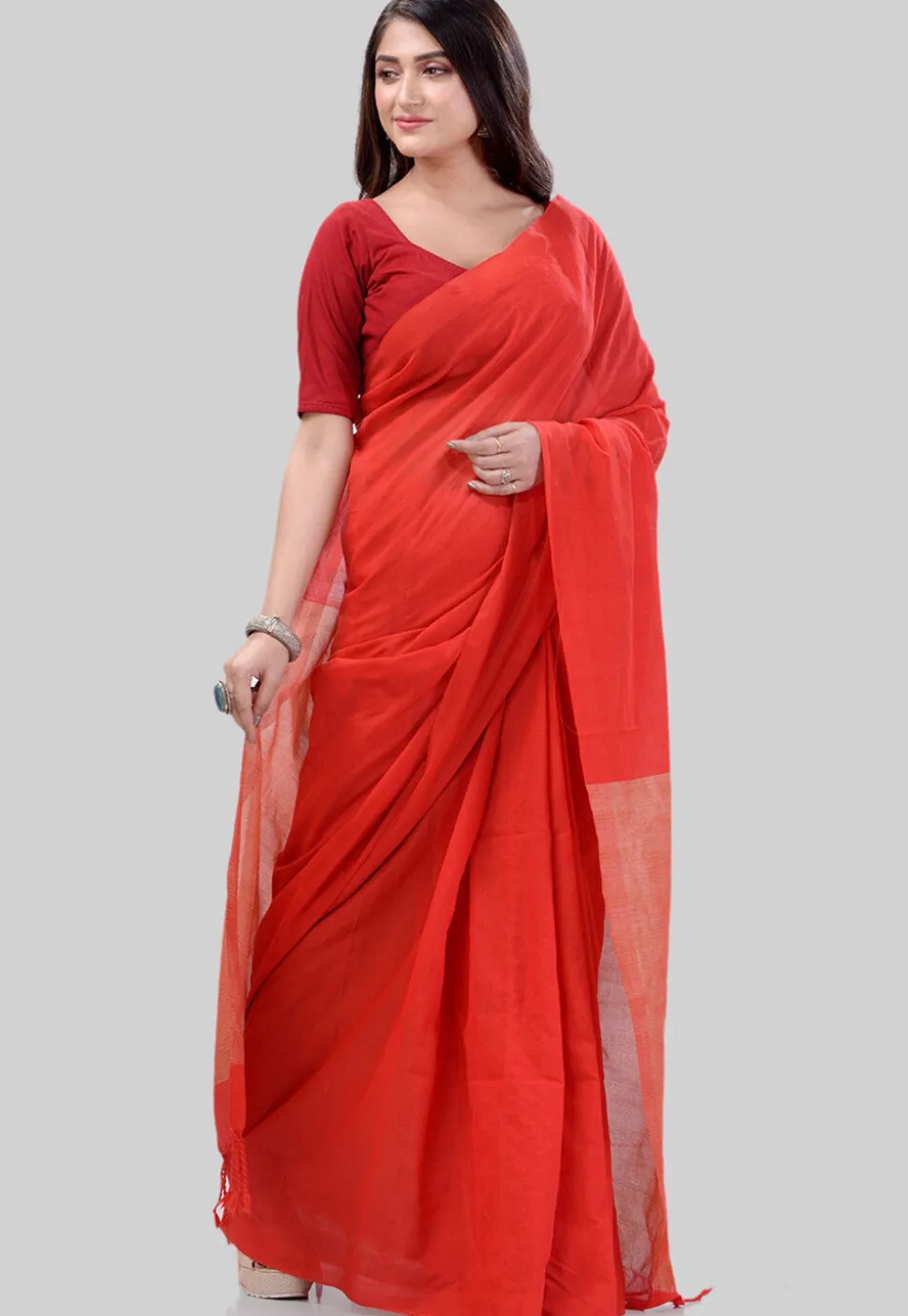Handloom Cotton Saree in Red