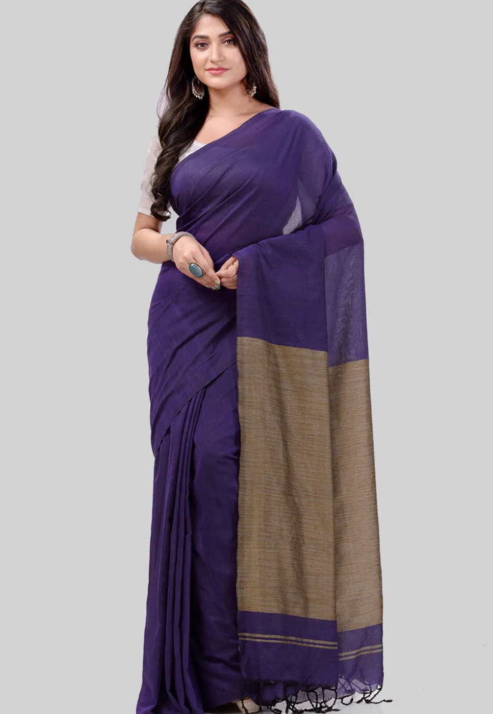 Handloom Cotton Saree in Dark Purple