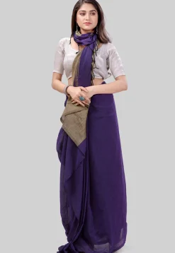 Handloom Cotton Saree in Dark Purple