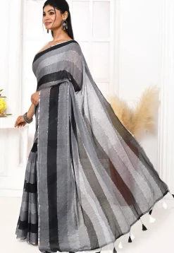 Handloom Cotton Saree in Grey and Black