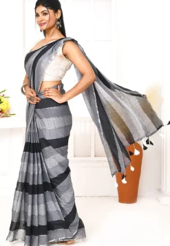 Handloom Cotton Saree in Grey and Black