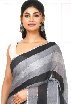 Handloom Cotton Saree in Grey and Black