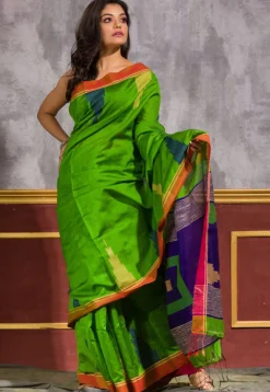 Handloom Cotton Saree in Green