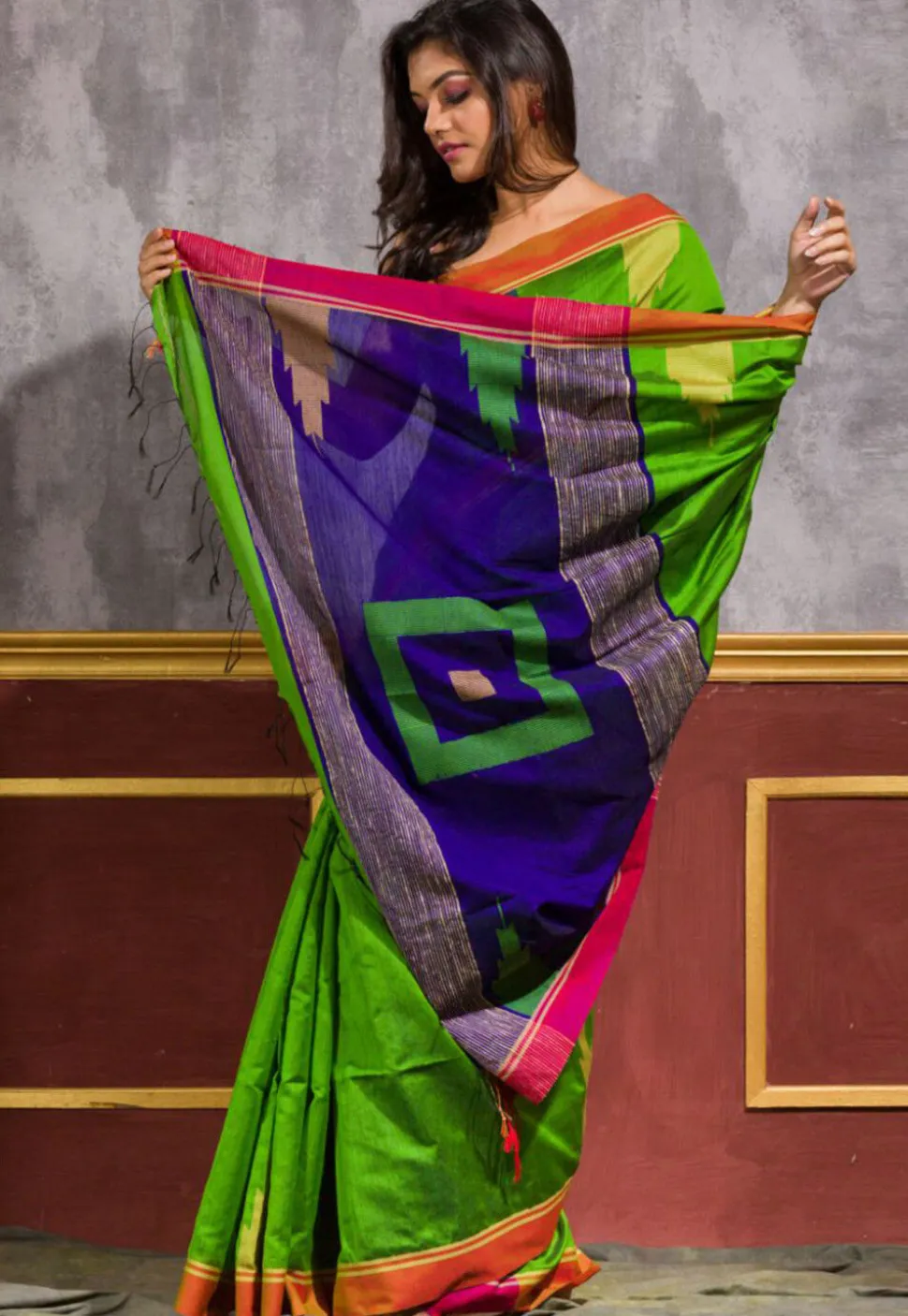 Handloom Cotton Saree in Green