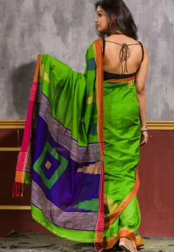 Handloom Cotton Saree in Green