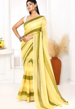 Handloom Cotton Saree in Yellow and Green
