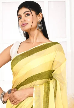 Handloom Cotton Saree in Yellow and Green