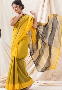 Handloom Cotton Saree in Yellow