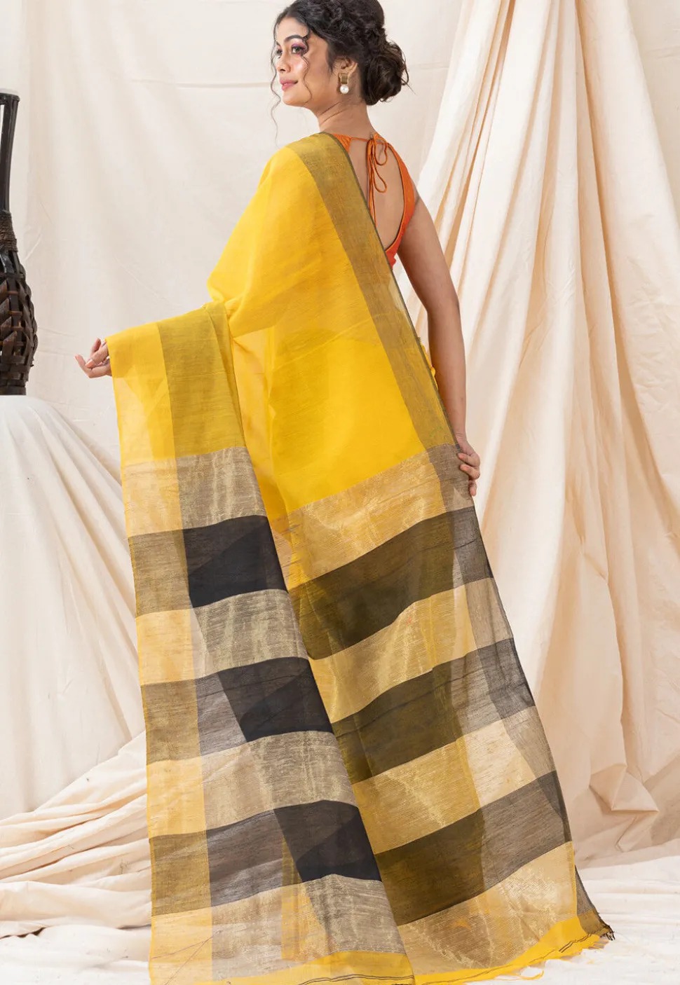 Handloom Cotton Saree in Yellow