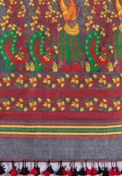 Handloom Cotton Saree in Dark Grey