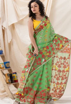 Handloom Cotton Saree in Light Green