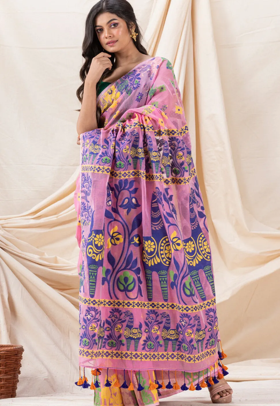Handloom Cotton Saree in Pink