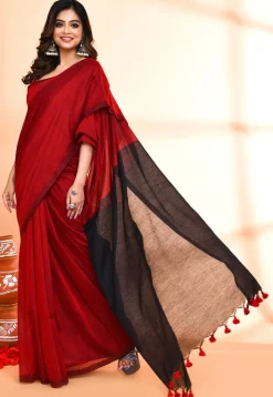 Handloom Cotton Saree in Red
